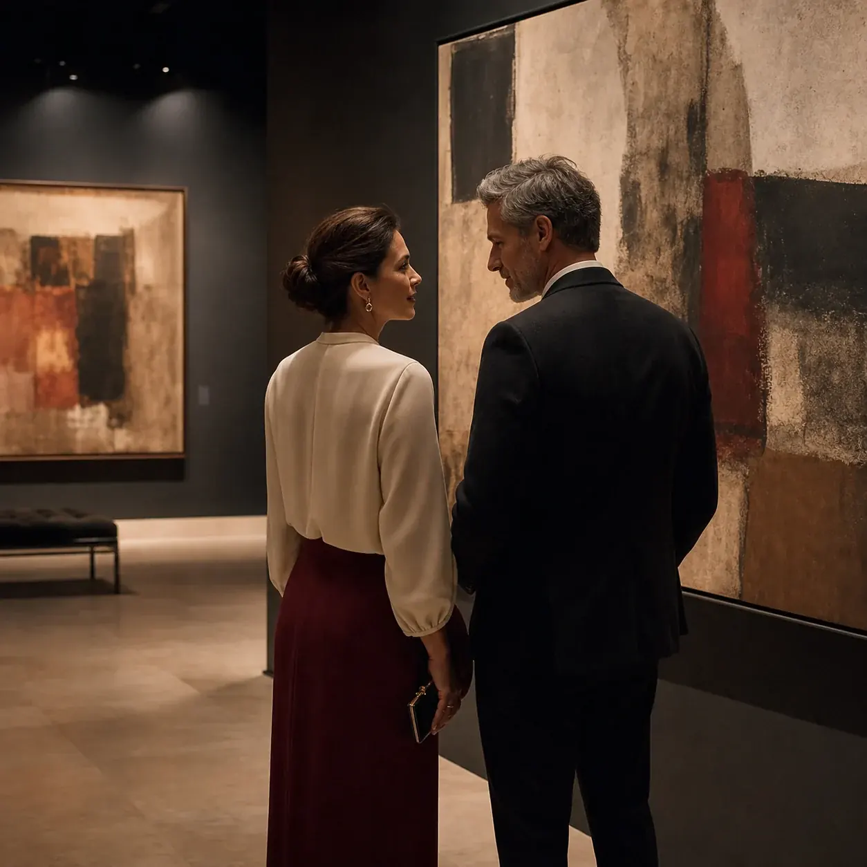 Mature couple viewing contemporary art together