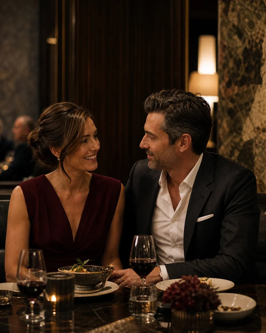 Sophisticated couple sharing a private dinner